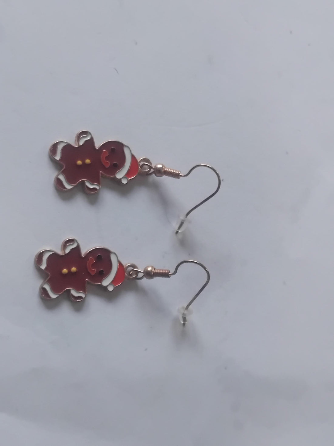 Gold Gingerbread Man Dangle Earrings, Brown Enamel Jewelry