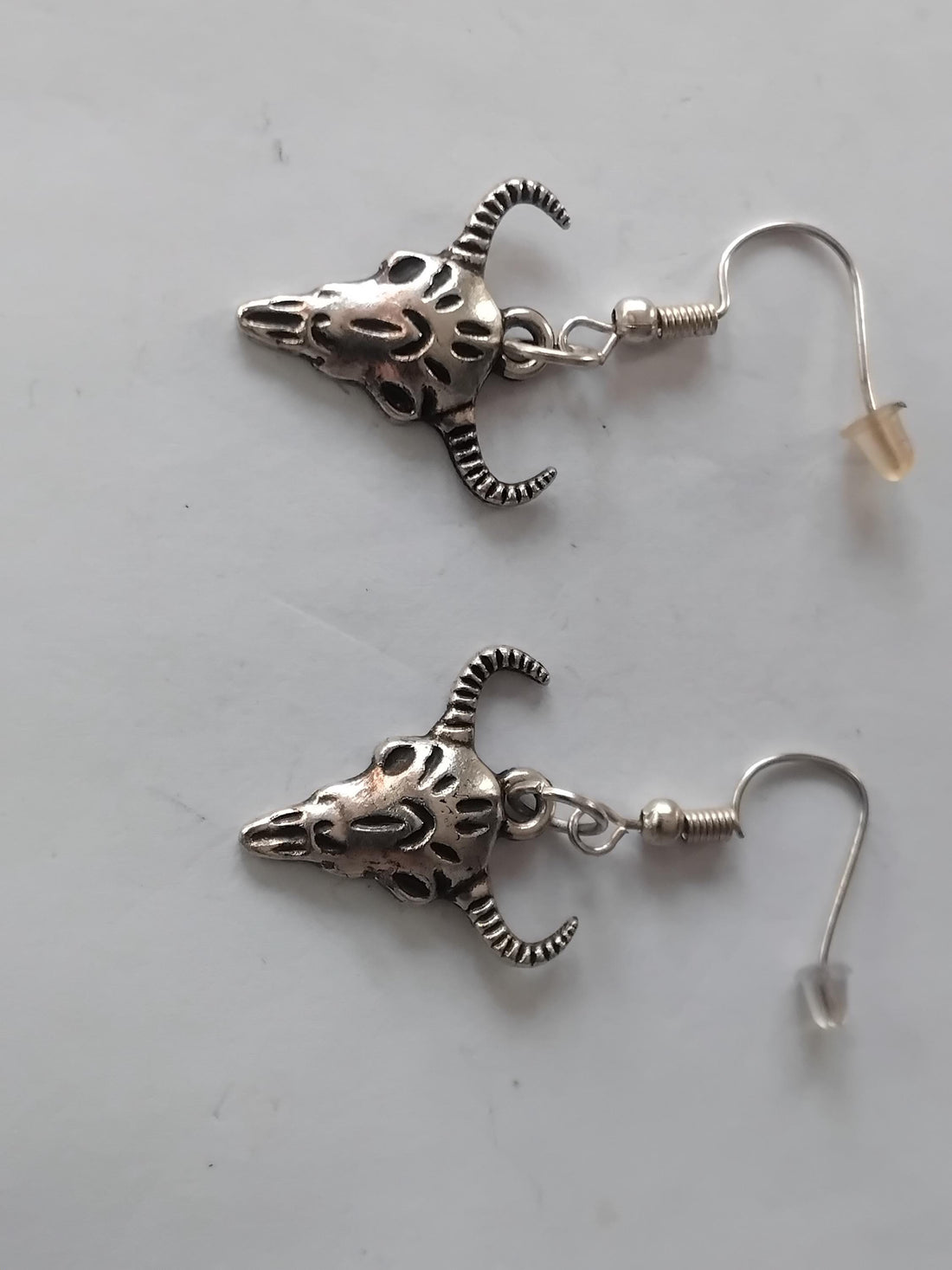 Silver Ram Skull Earrings Silver Plated Animal Bull Head Dangle Boho Jewellery