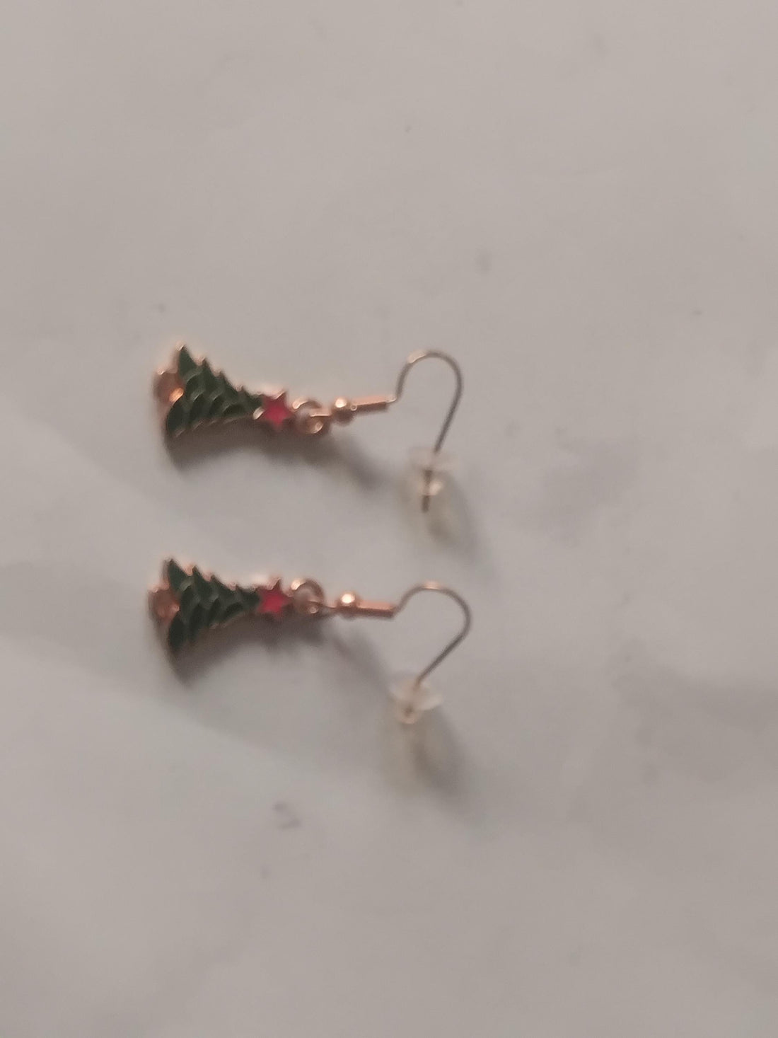 Enamel Christmas Tree Dangle Earrings, Shiny Brass, Nickel-Free