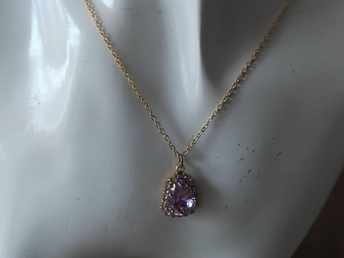 Blush Rose Crystal Teardrop Necklace, Pink Gold Wedding Pendant