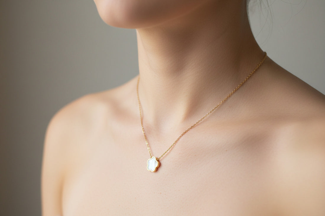 Gold-Plated Four-Leaf Clover Necklace, Mother-of-Pearl Pendant
