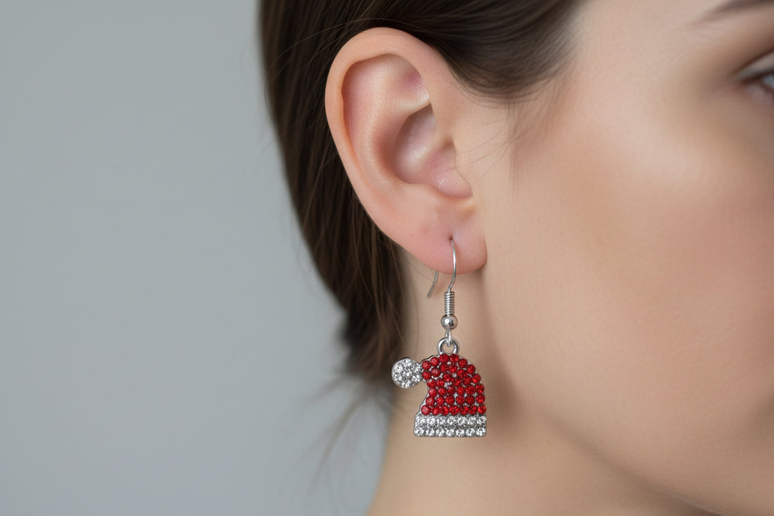Rhinestone Santa Hat Stud Earrings: Festive Christmas Jewelry Gift