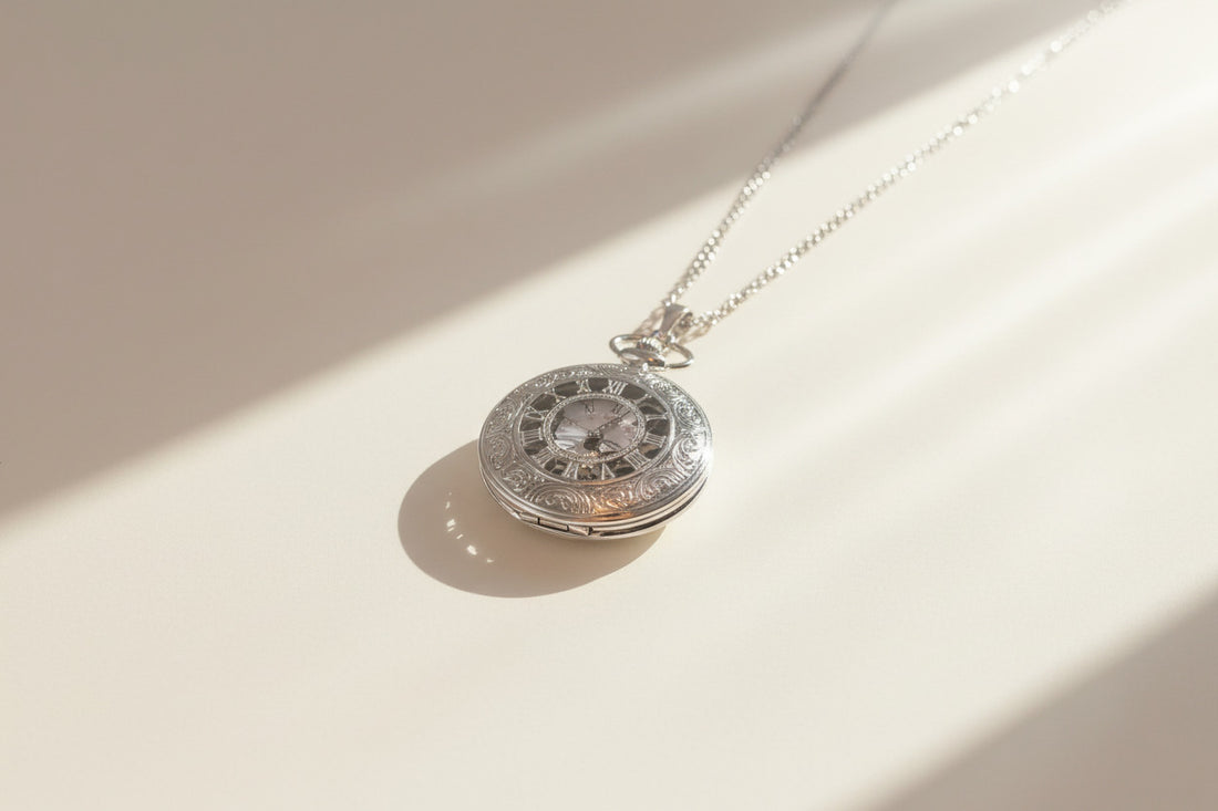 Silver tone Half hunter Pocket watch with chain