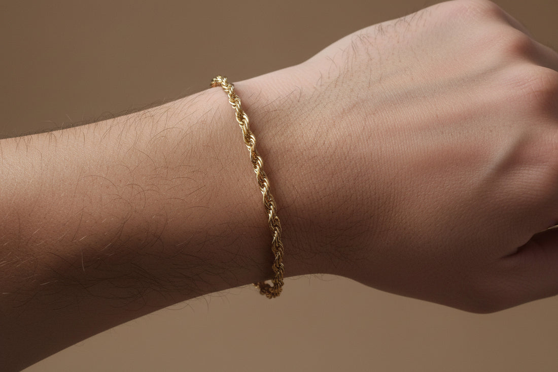 Gold Rope Chain Bracelet, Twisted Link, Minimalist Mens Jewelry