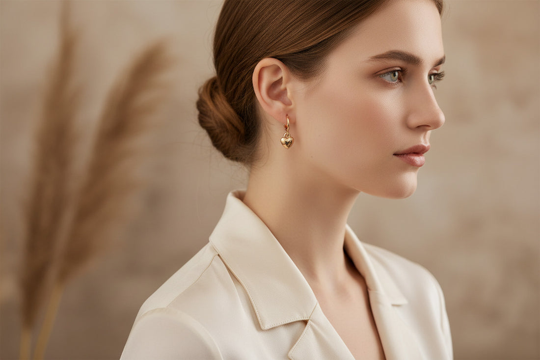 Gold-plated, heart-shaped earrings