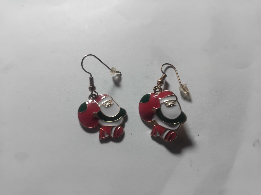 Enamel Santa Christmas Charm Hook Earrings 35mm