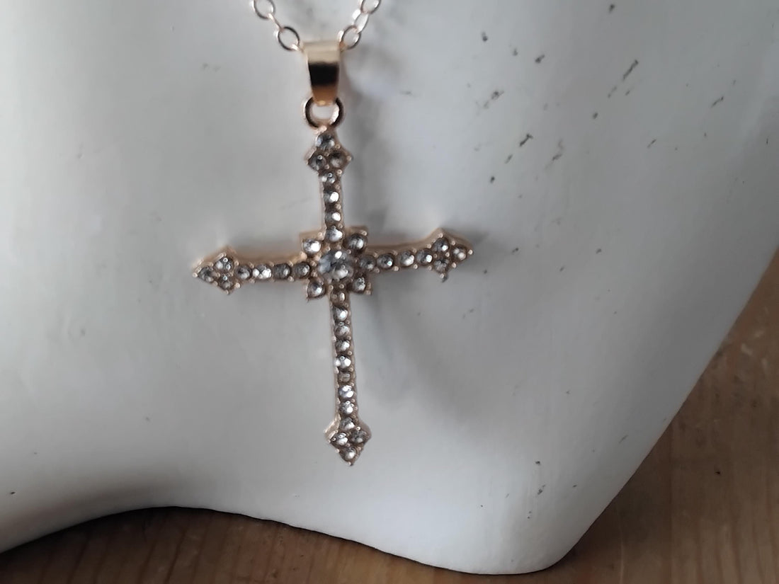 14K Gold Diamond Cross Pendant Necklace, Religious Jewelry