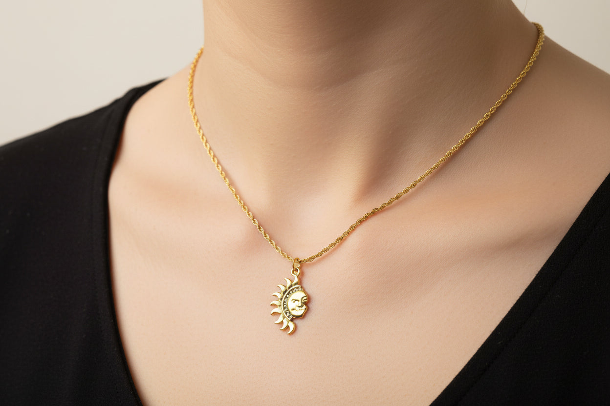 Gold Filled Sun Pendant Necklace • Celestial Boho Jewelry