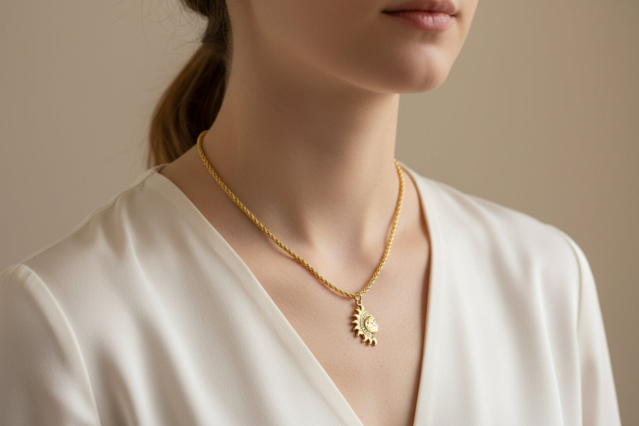 Gold Filled Sun Pendant Necklace • Celestial Boho Jewelry