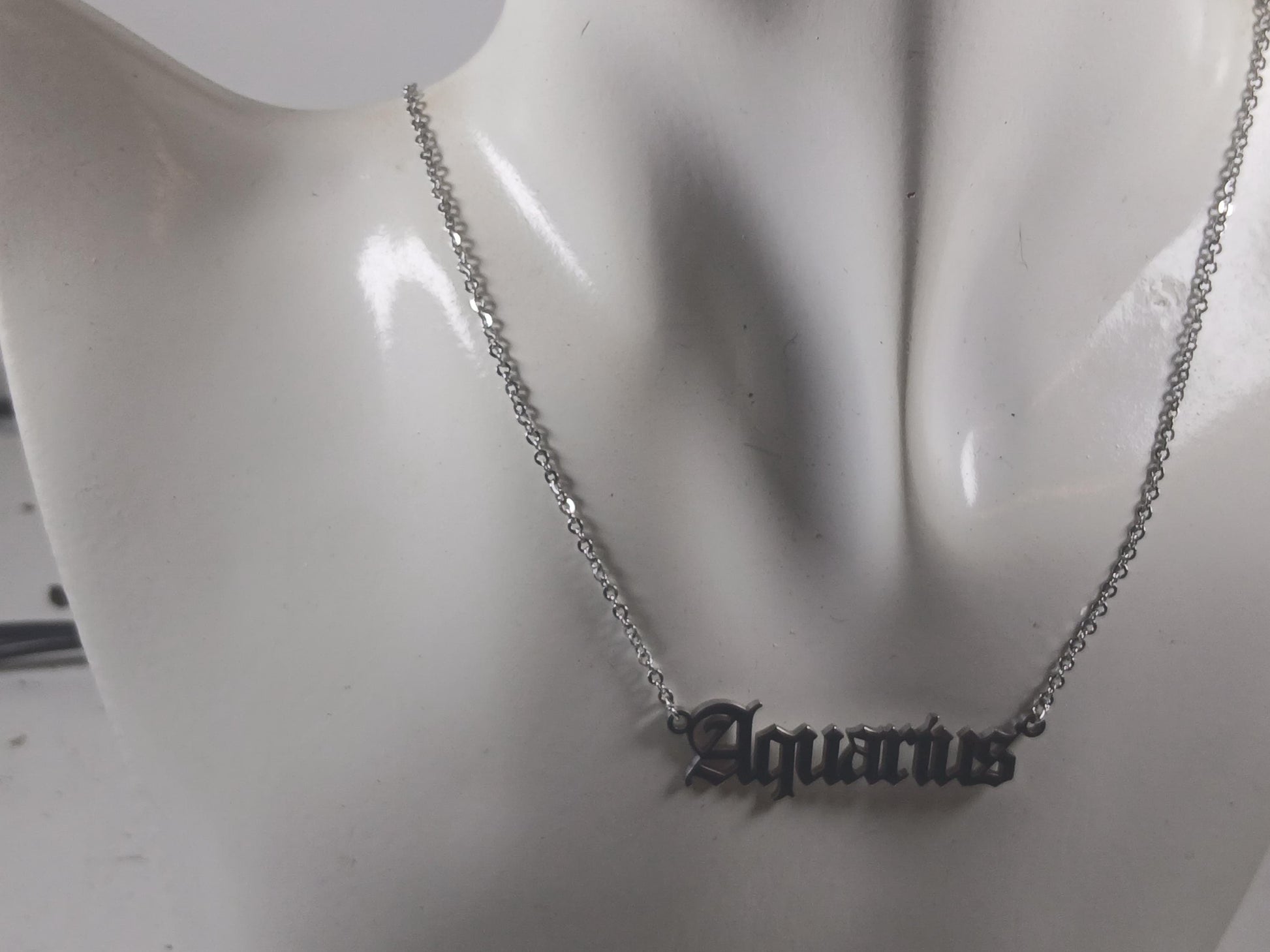 Aquarius Necklace • Old English Zodiac Horoscope Pendant
