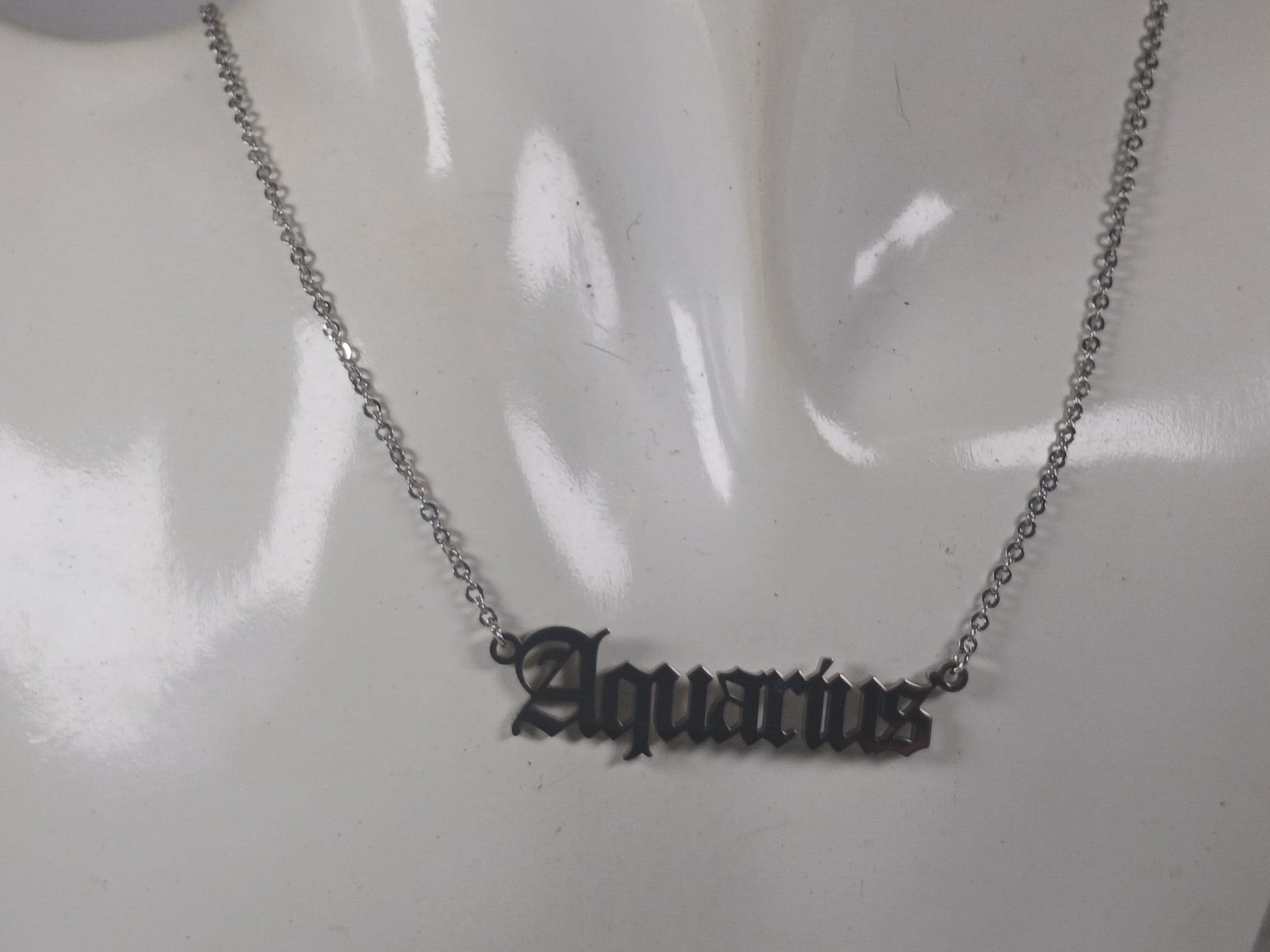 Aquarius Necklace • Old English Zodiac Horoscope Pendant
