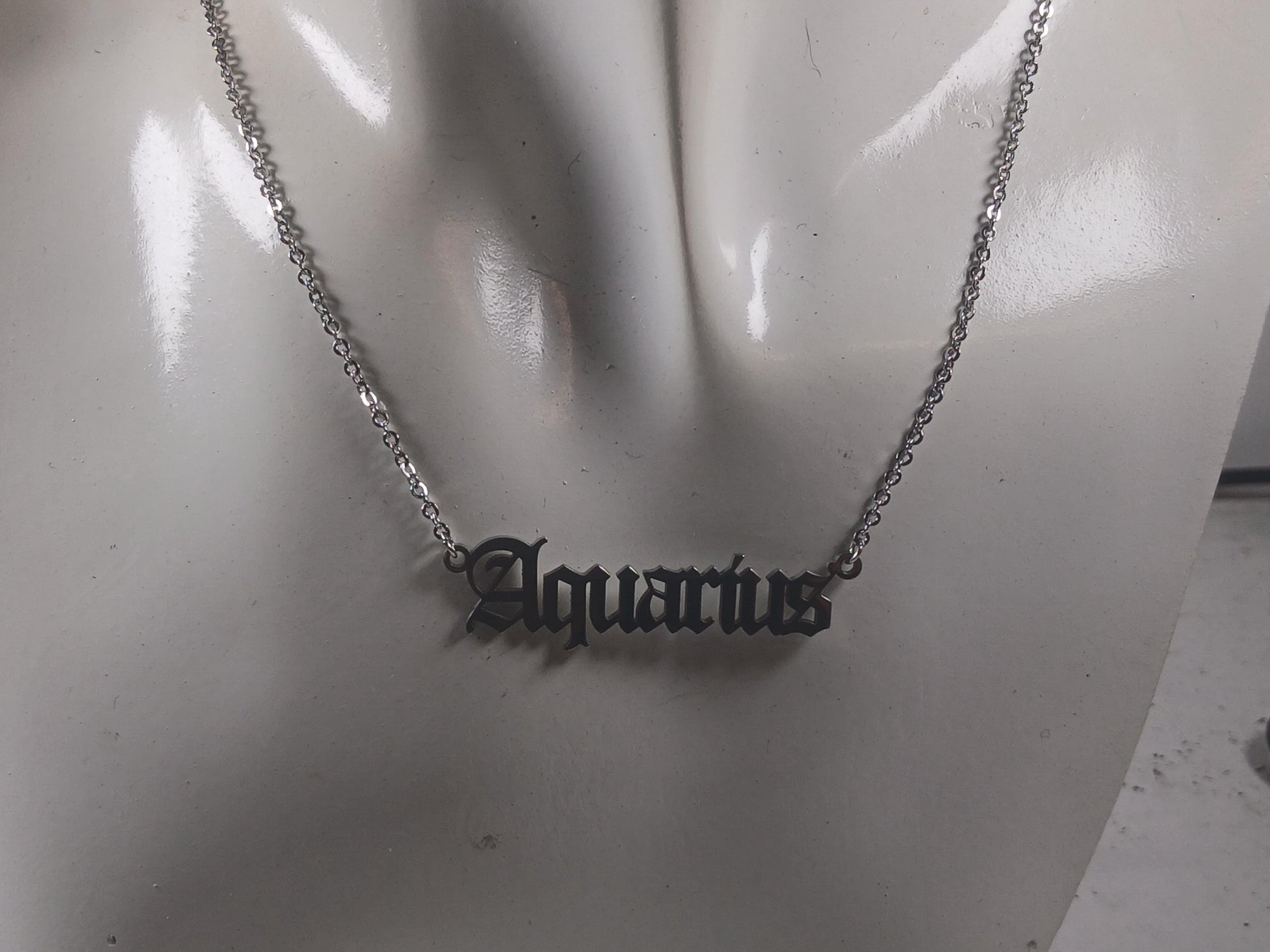 Aquarius Necklace • Old English Zodiac Horoscope Pendant