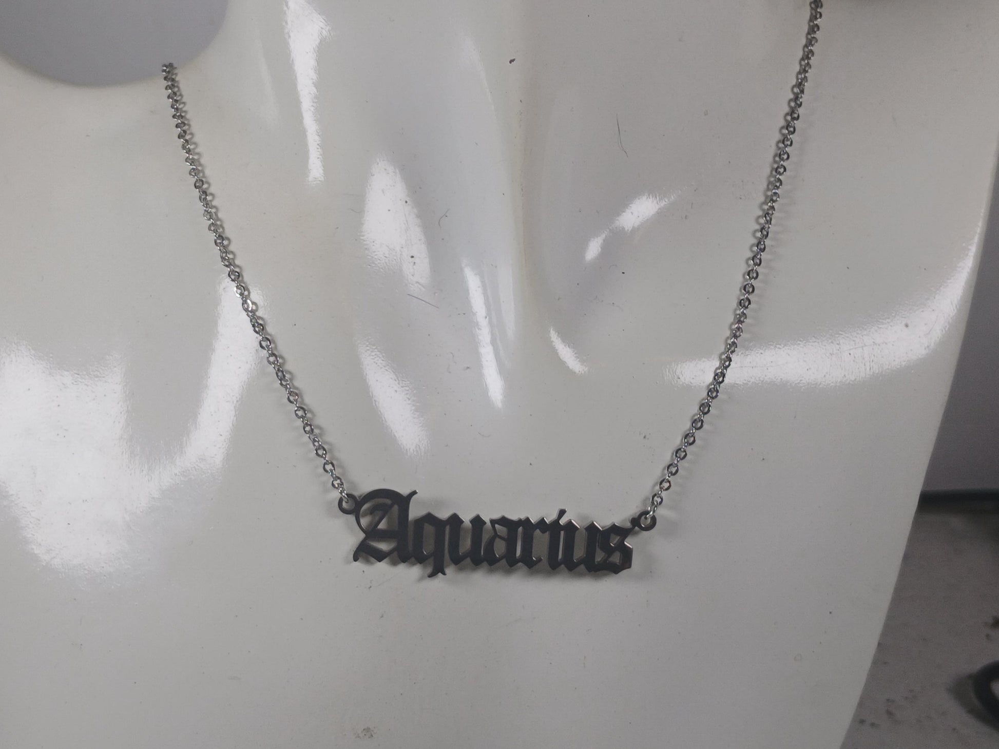 Aquarius Necklace • Old English Zodiac Horoscope Pendant