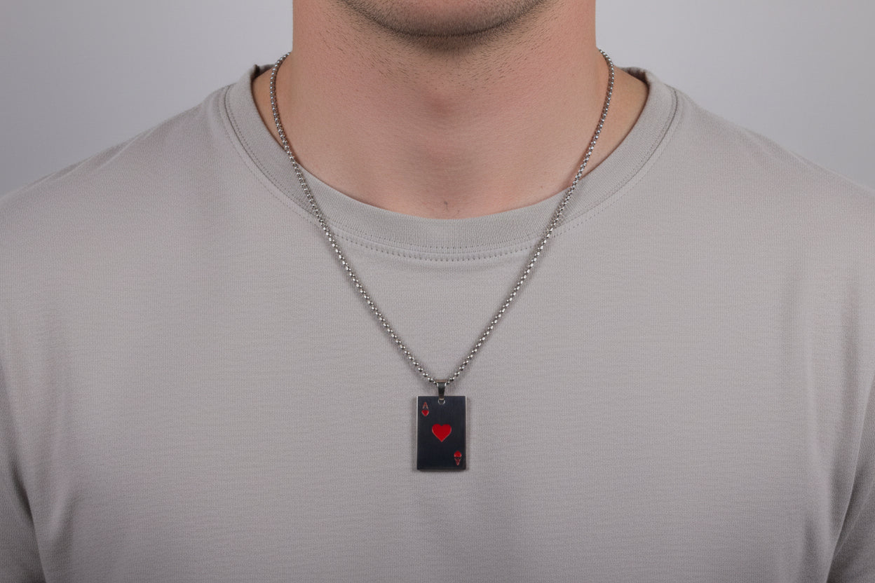 Ace of Hearts Pendant Necklace – Unisex Poker Card Jewelry