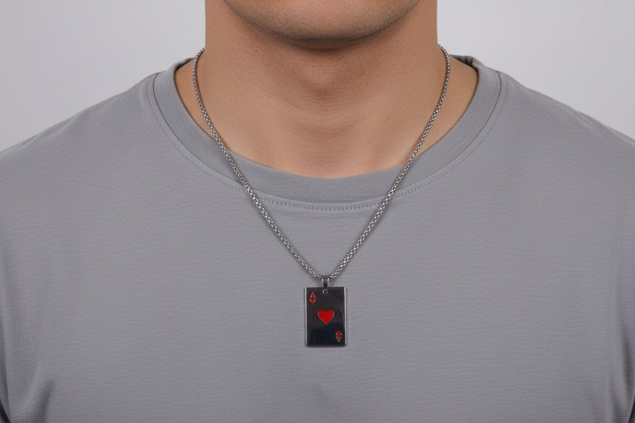 Ace of Hearts Pendant Necklace – Unisex Poker Card Jewelry