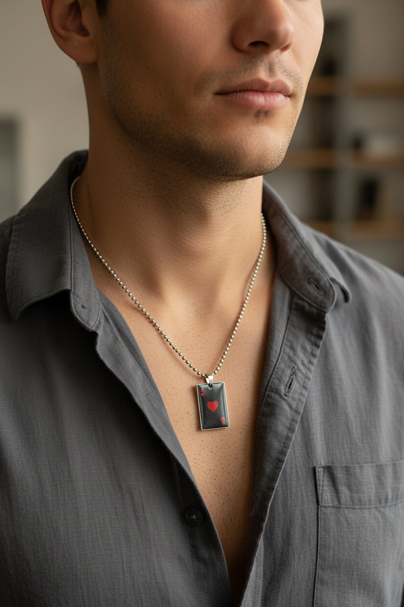 Ace of Hearts Pendant Necklace – Unisex Poker Card Jewelry
