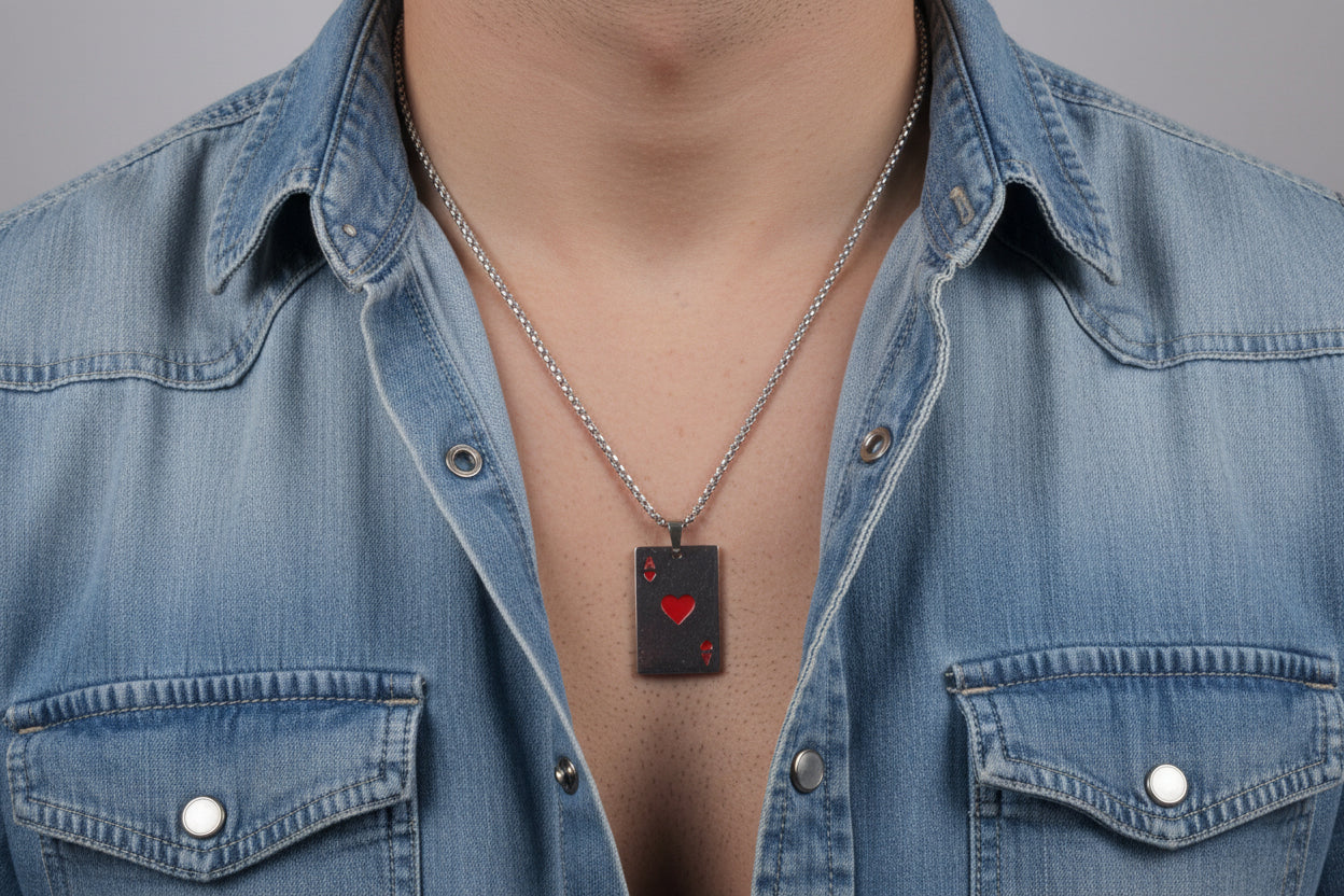 Ace of Hearts Pendant Necklace – Unisex Poker Card Jewelry