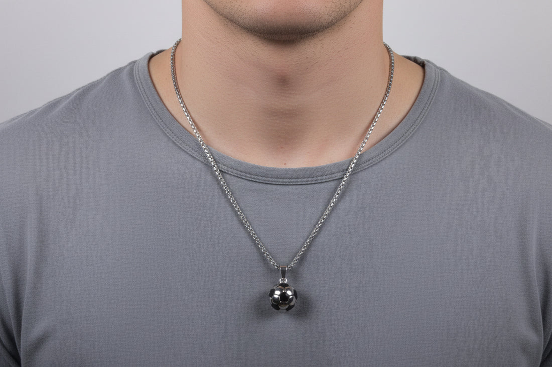 Stainless Steel Soccer Ball Pendant Necklace, Unisex Sports Jewelry