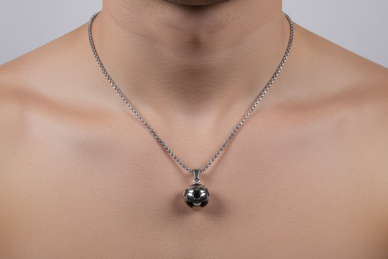 Stainless Steel Soccer Ball Pendant Necklace, Unisex Sports Jewelry