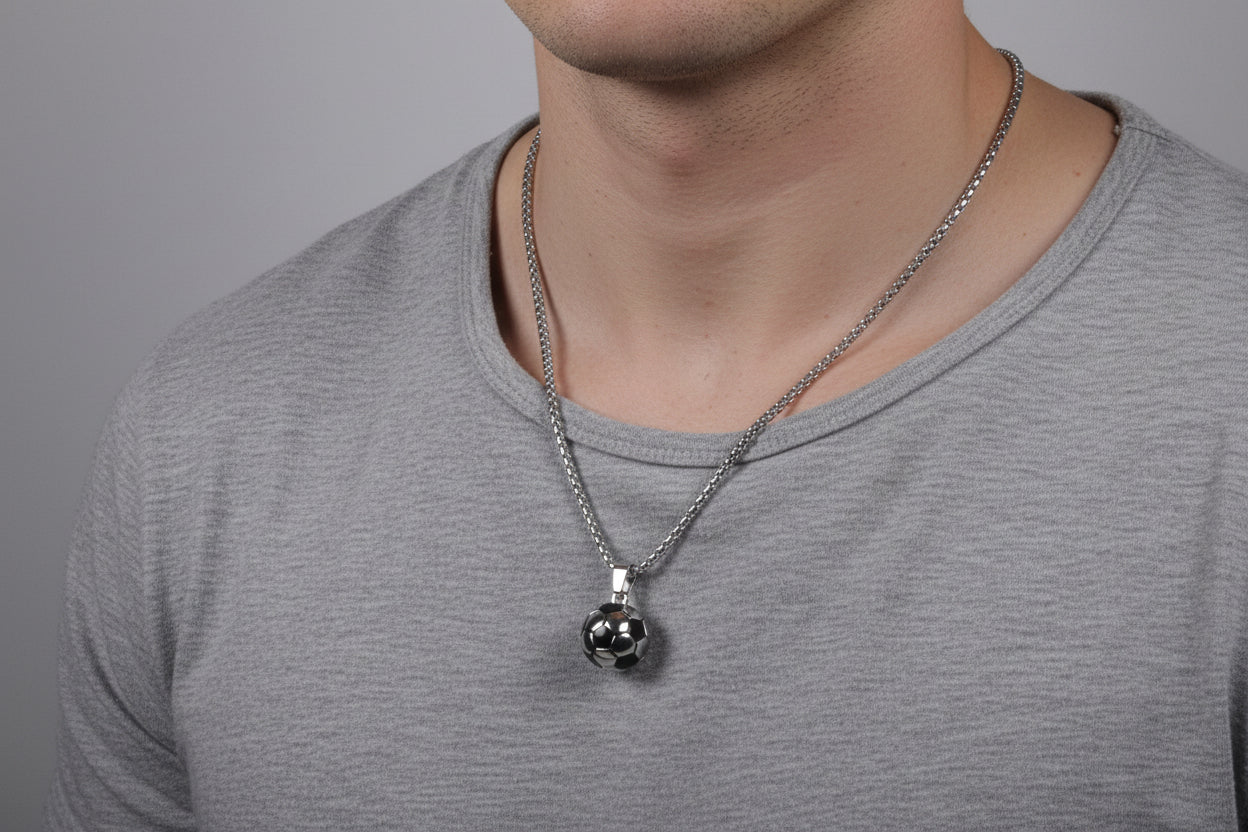 Stainless Steel Soccer Ball Pendant Necklace, Unisex Sports Jewelry