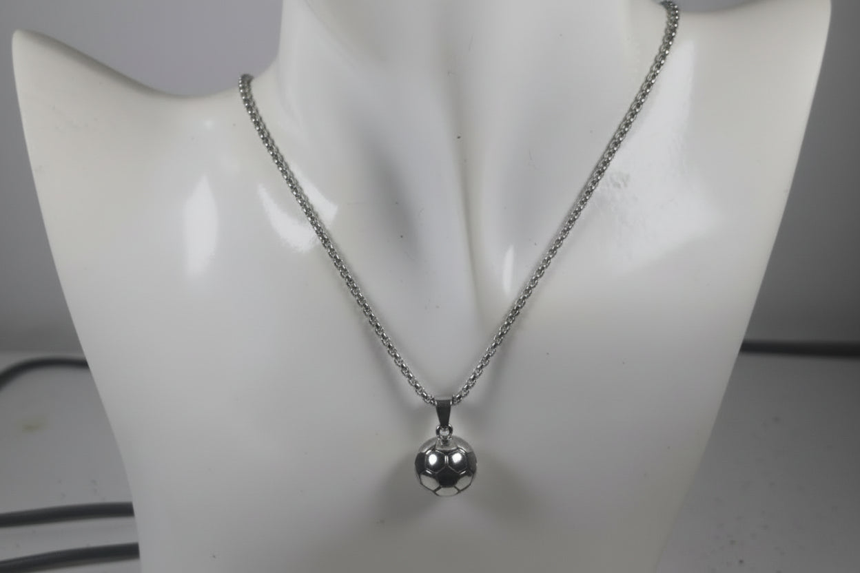 Stainless Steel Soccer Ball Pendant Necklace, Unisex Sports Jewelry
