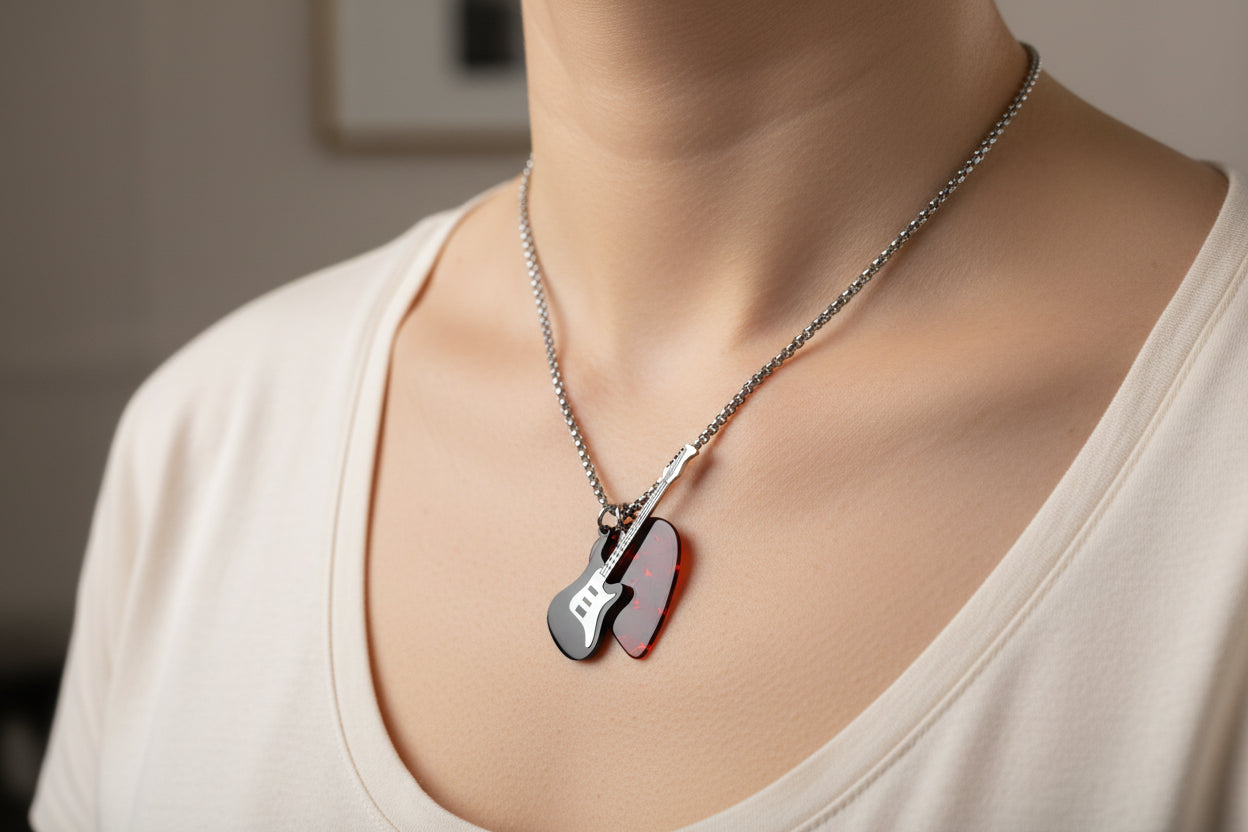 Black Electric Guitar Necklace | Stainless Steel Rock Music Pendant