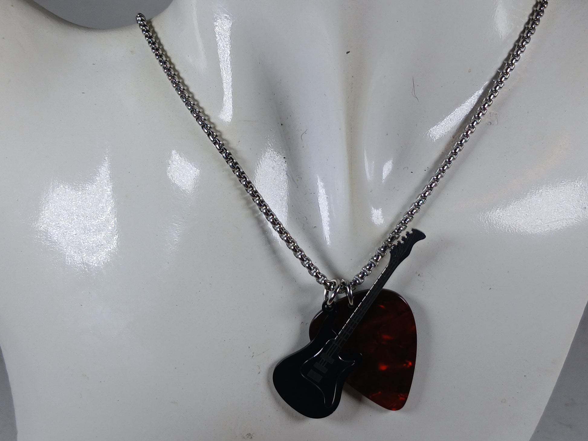 Black Electric Guitar Necklace | Stainless Steel Rock Music Pendant