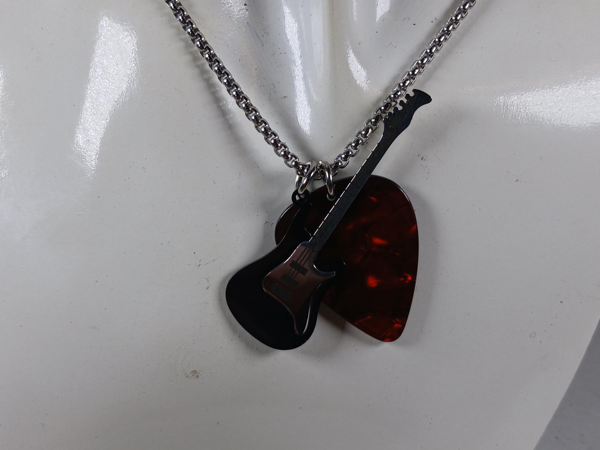 Black Electric Guitar Necklace | Stainless Steel Rock Music Pendant