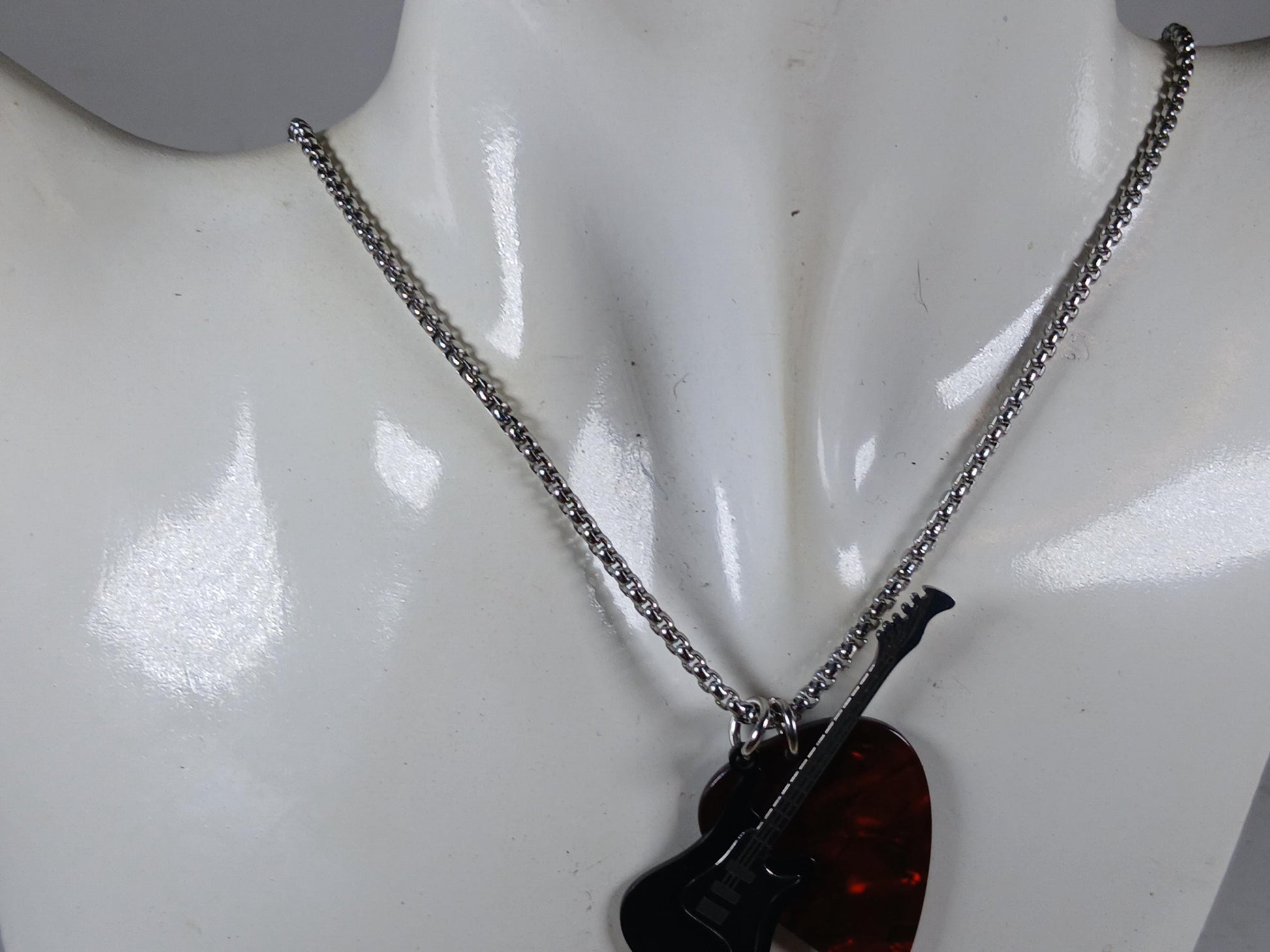 Black Electric Guitar Necklace | Stainless Steel Rock Music Pendant