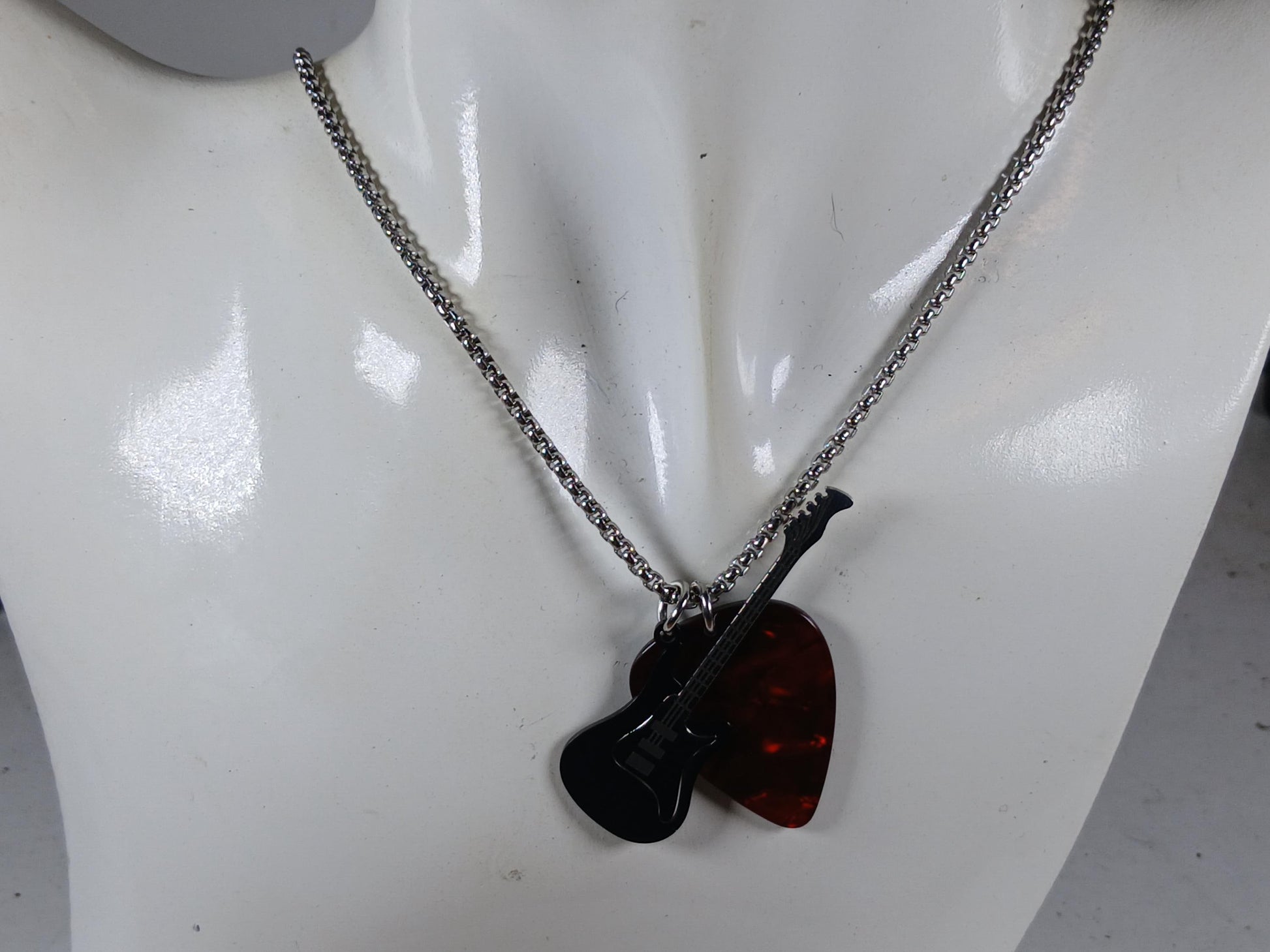 Black Electric Guitar Necklace | Stainless Steel Rock Music Pendant