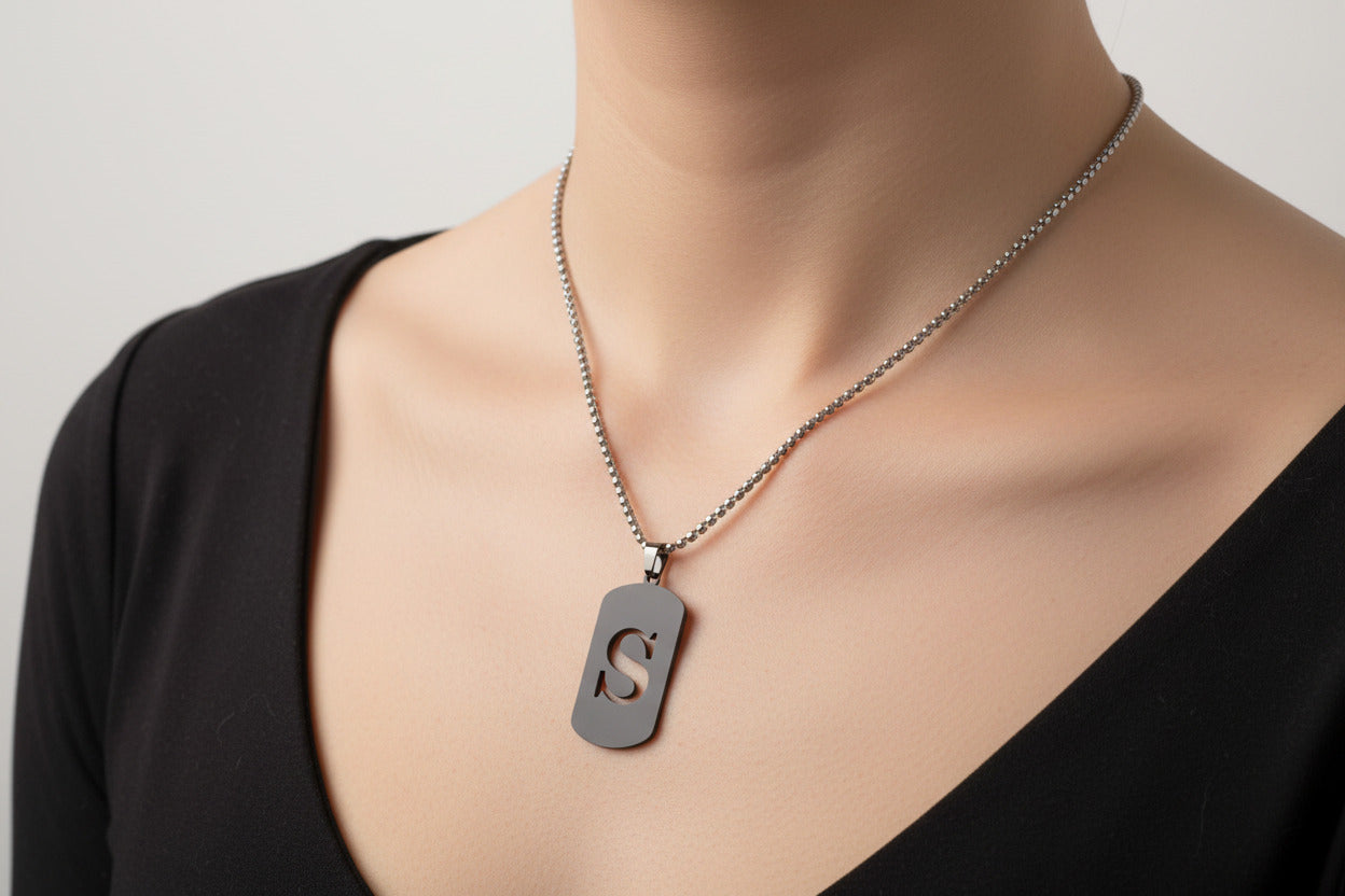 Letter S Initial Pendant – Stainless Steel Silver Alphabet Charm
