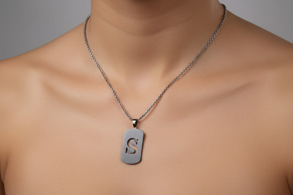 Letter S Initial Pendant – Stainless Steel Silver Alphabet Charm