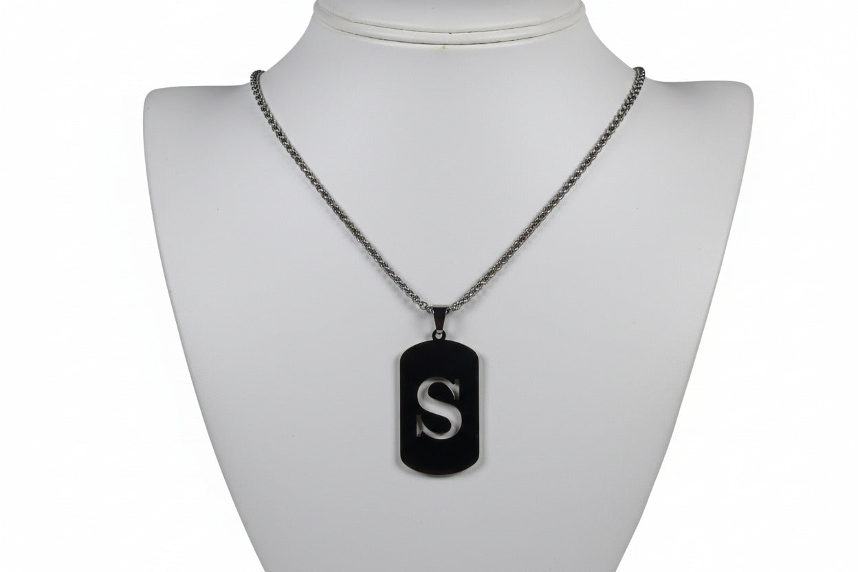 Letter S Initial Pendant – Stainless Steel Silver Alphabet Charm