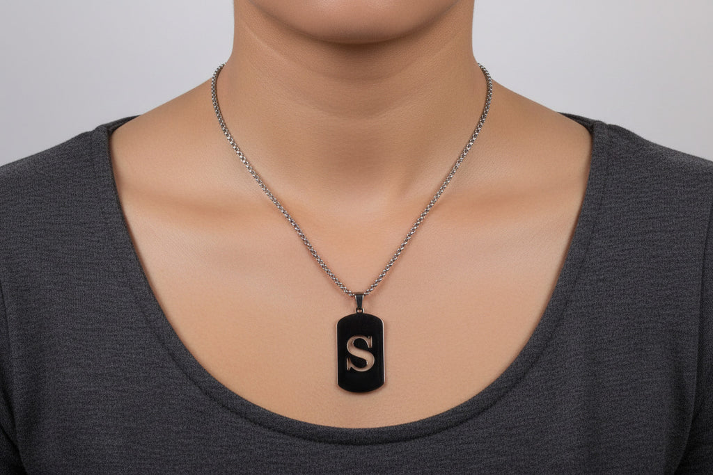 Letter S Initial Pendant – Stainless Steel Silver Alphabet Charm