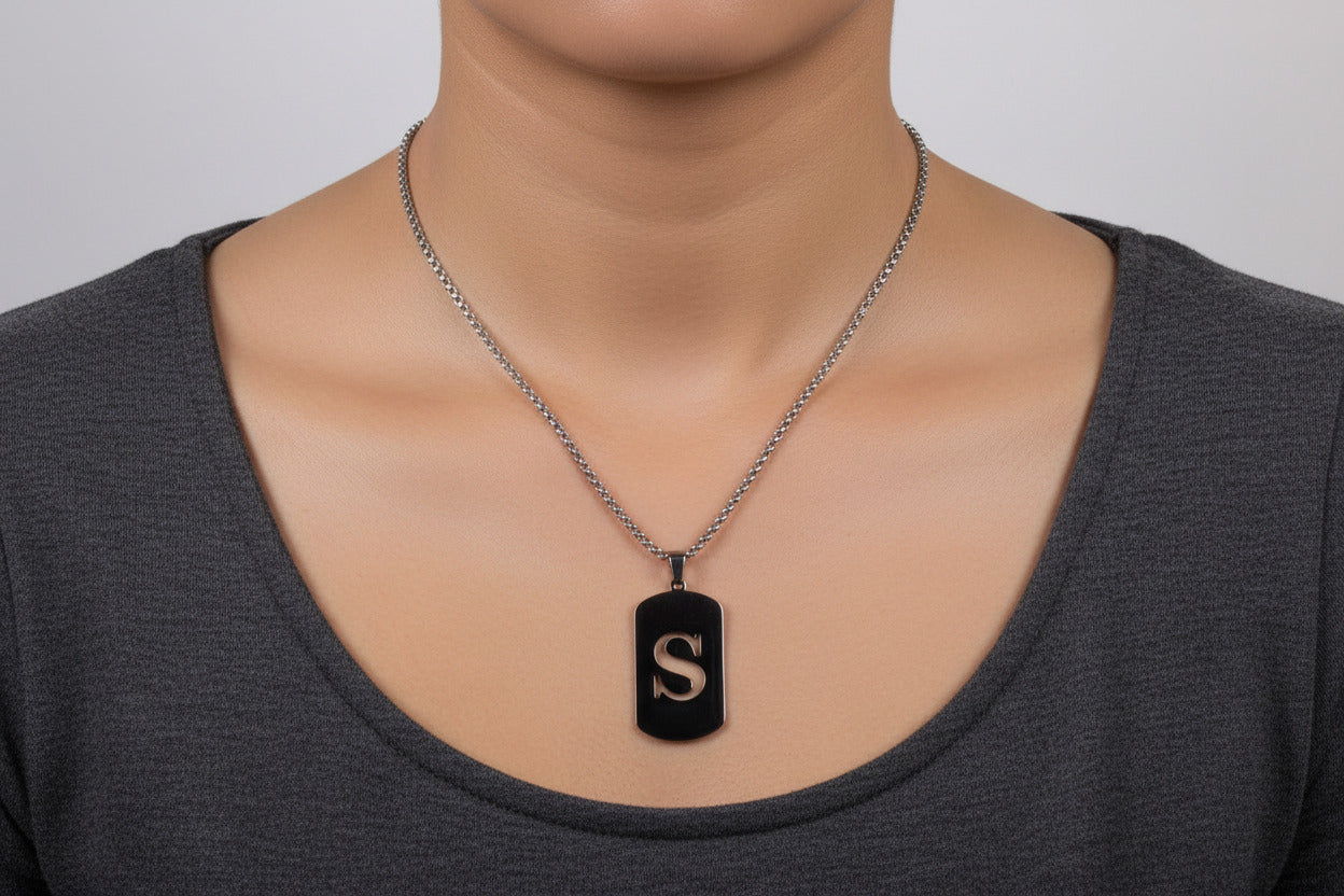 Letter S Initial Pendant – Stainless Steel Silver Alphabet Charm
