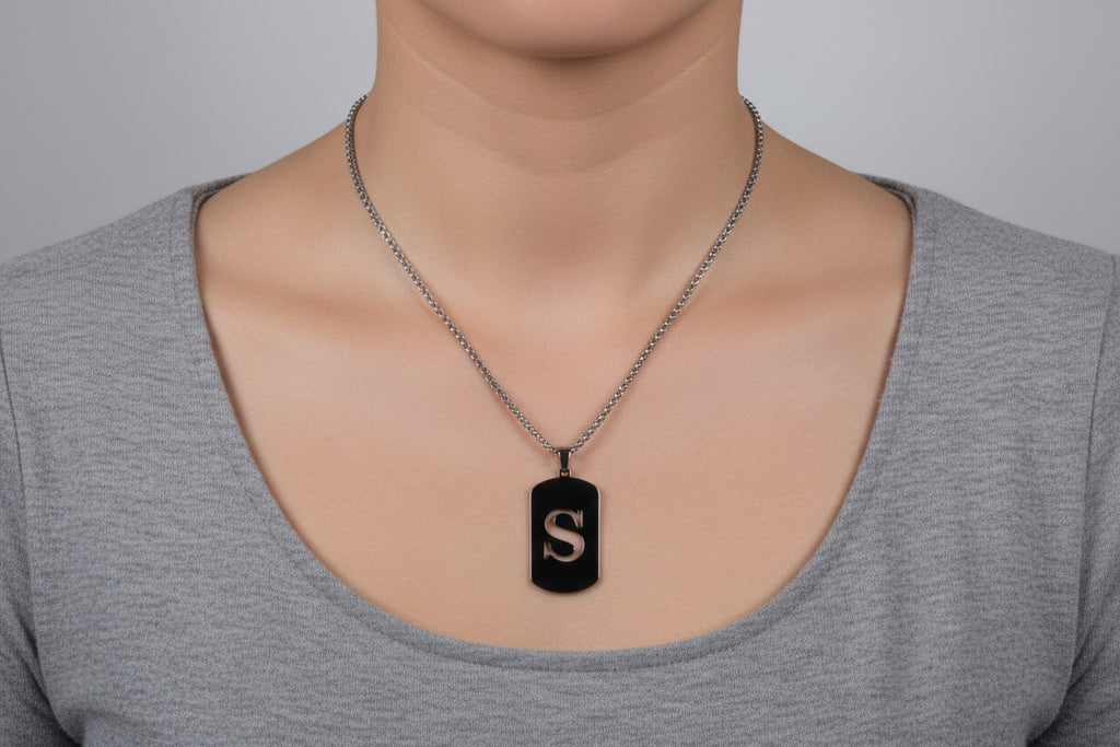 Letter S Initial Pendant – Stainless Steel Silver Alphabet Charm