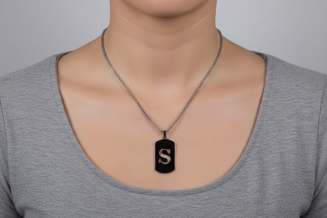 Letter S Initial Pendant – Stainless Steel Silver Alphabet Charm