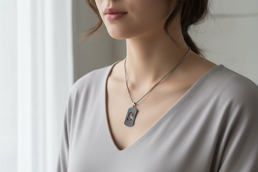 Letter S Initial Pendant – Stainless Steel Silver Alphabet Charm