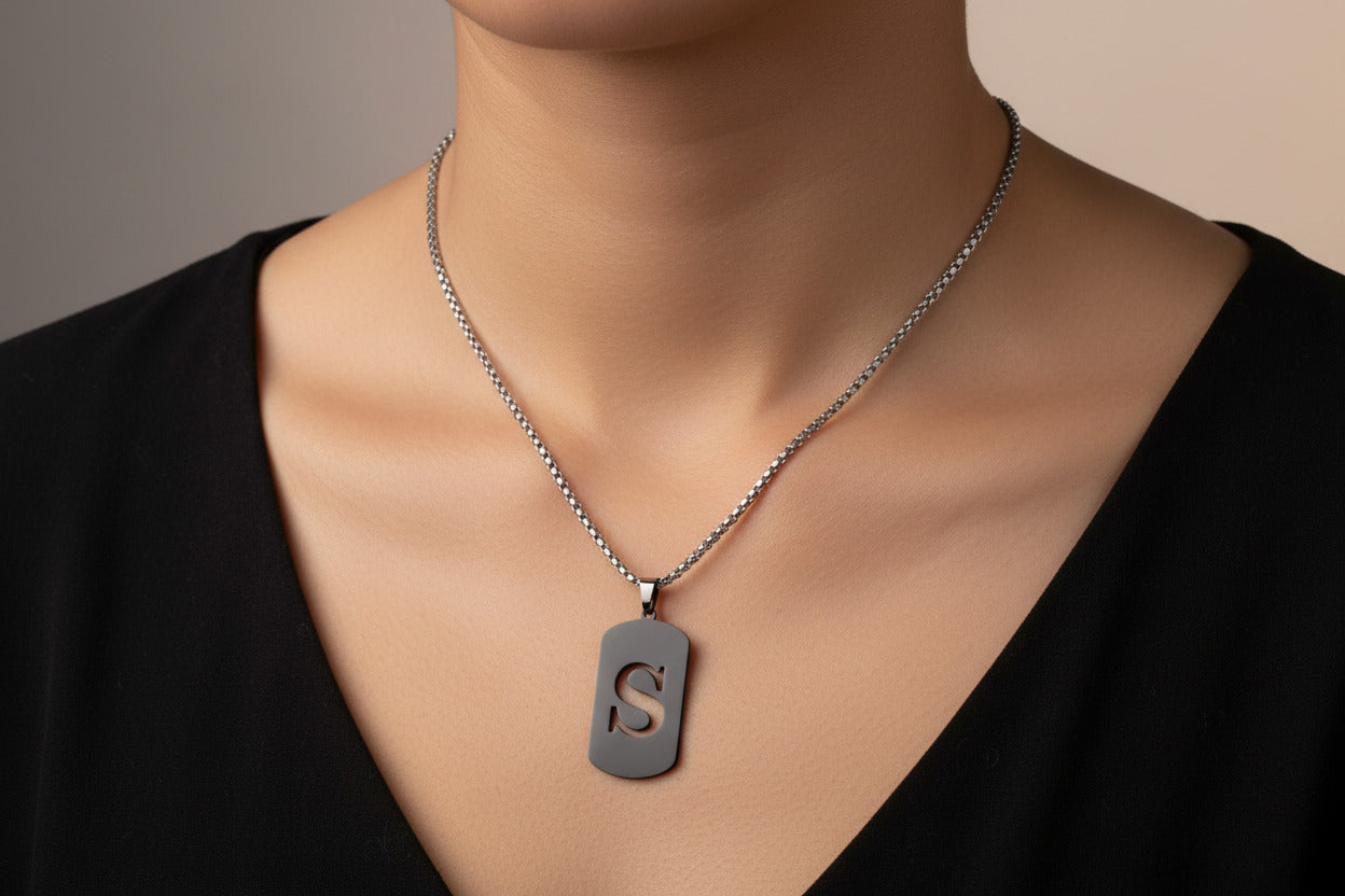 Letter S Initial Pendant – Stainless Steel Silver Alphabet Charm