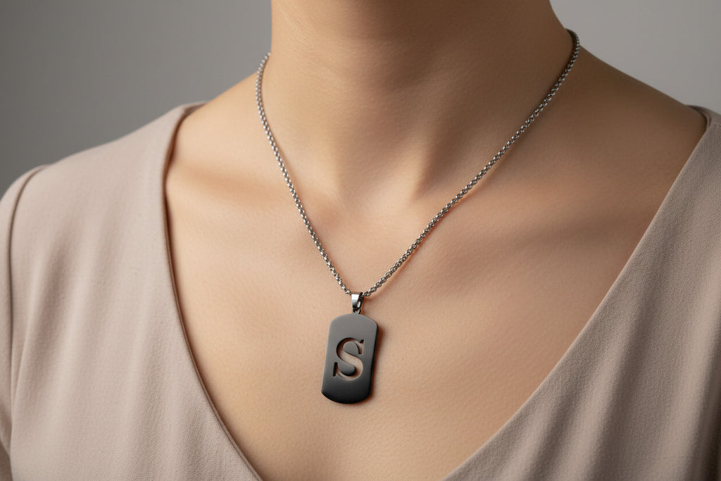 Letter S Initial Pendant – Stainless Steel Silver Alphabet Charm