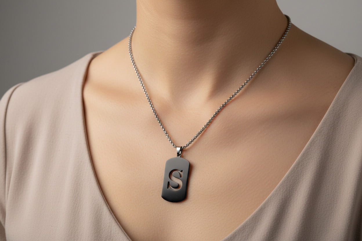 Letter S Initial Pendant – Stainless Steel Silver Alphabet Charm