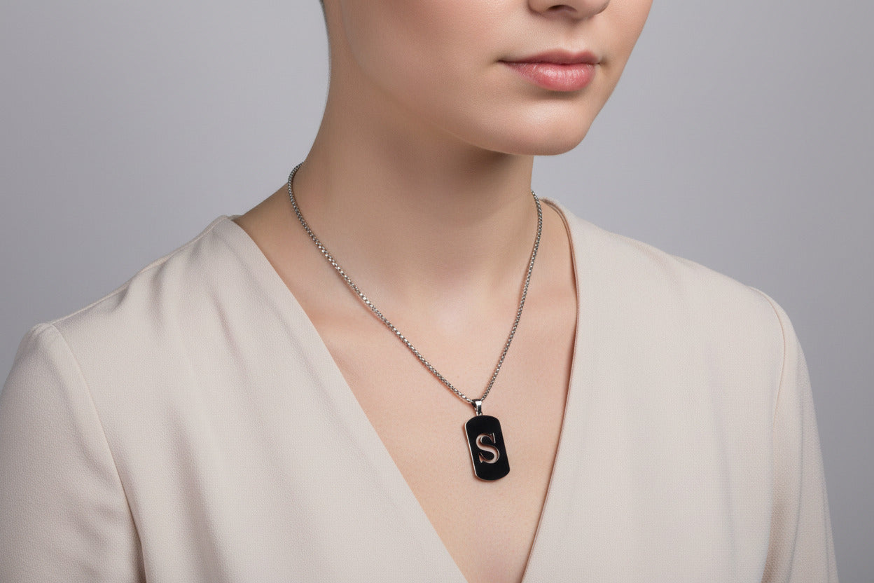Letter S Initial Pendant – Stainless Steel Silver Alphabet Charm