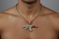 Iced AK-47 Pendant Necklace – 11mm Cuban Chain, Hip Hop Jewelry