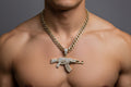 Iced AK-47 Pendant Necklace – 11mm Cuban Chain, Hip Hop Jewelry