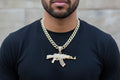 Iced AK-47 Pendant Necklace – 11mm Cuban Chain, Hip Hop Jewelry