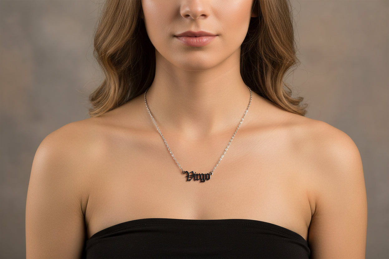 Old English Virgo Necklace • Stainless Steel Zodiac Pendant