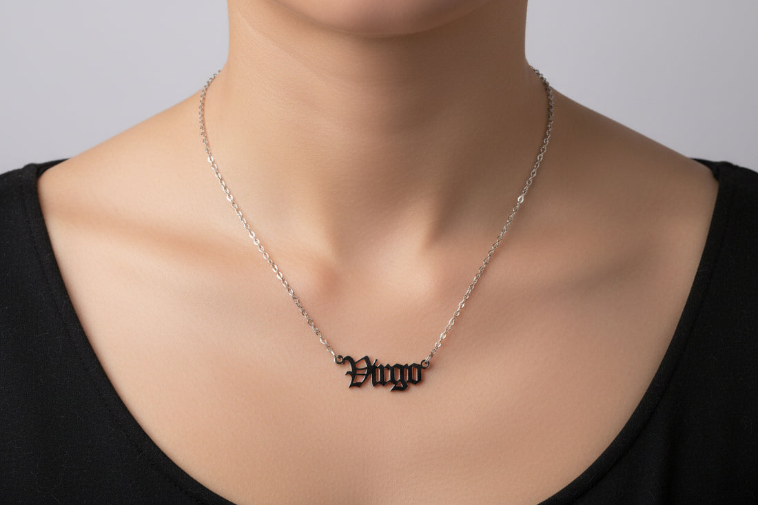 Old English Virgo Necklace • Stainless Steel Zodiac Pendant