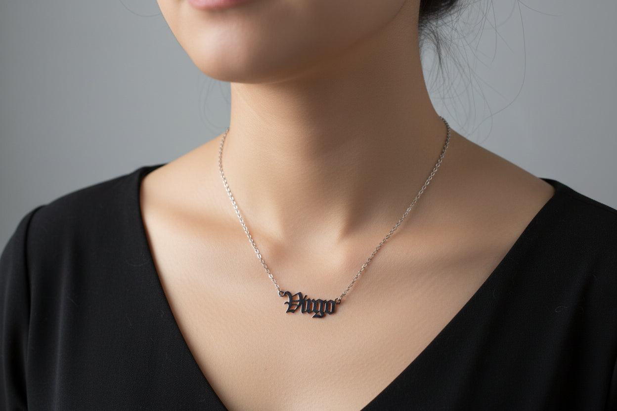 Old English Virgo Necklace • Stainless Steel Zodiac Pendant