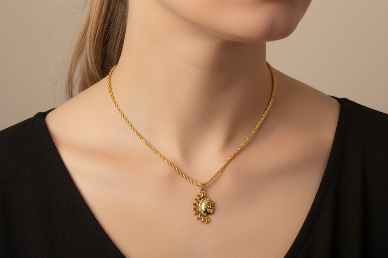 Gold Filled Sun Pendant Necklace • Celestial Boho Jewelry