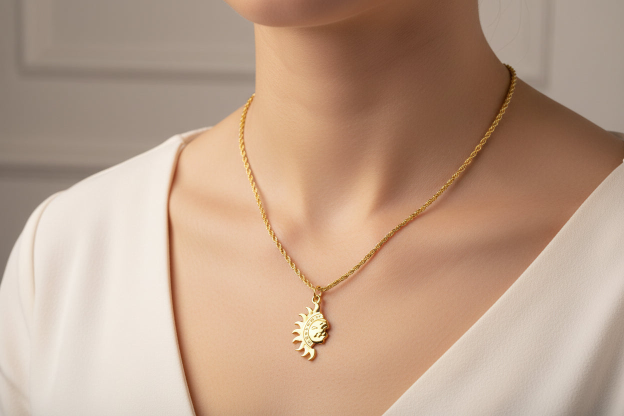 Gold Filled Sun Pendant Necklace • Celestial Boho Jewelry